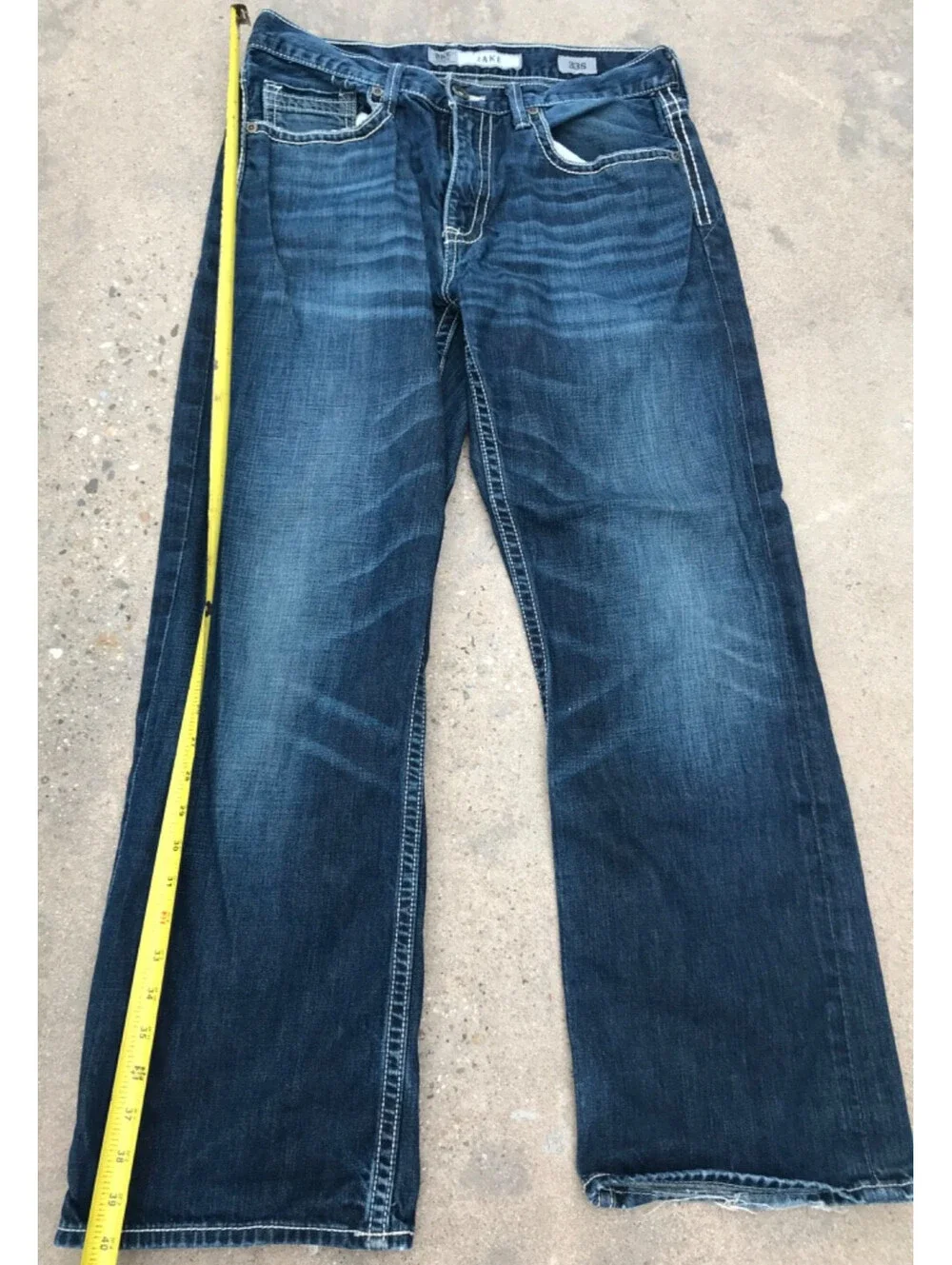 BKE Jake Denim Blue Jeans Mens 33S Straight Leg Dark Wash Lite Fading on Thighs